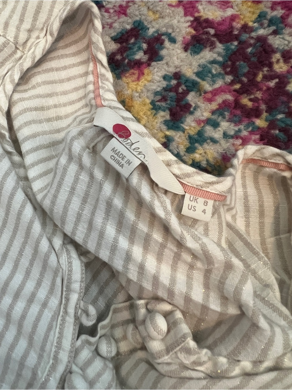BODEN Natalia Linen Cotton Metallic Stripes Ivory Neutral Blouse Top